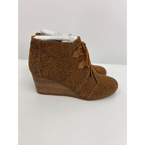 Toms Kala Suede Leather Cheetah Animal Print Wedge Ankle Bootie Boot Tan 10 NEW - Picture 3 of 7